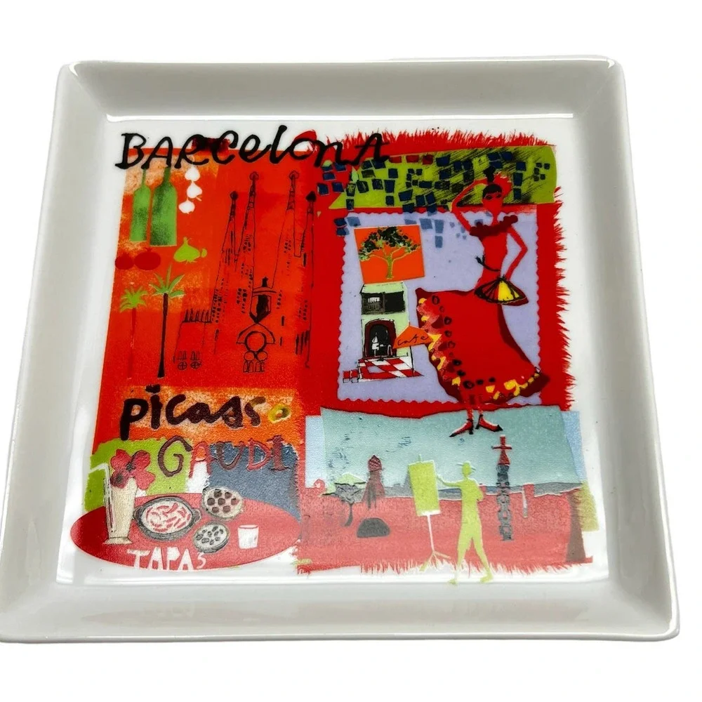 Crate and Barrel Travel Plate Appetizer Plate City Scene BARCELONA Replacement